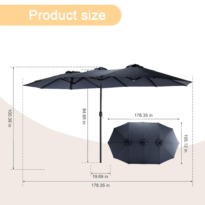 HOMEFUN 14.8 Ft Double Sided Outdoor Umbrella Rectangular Large with Crank