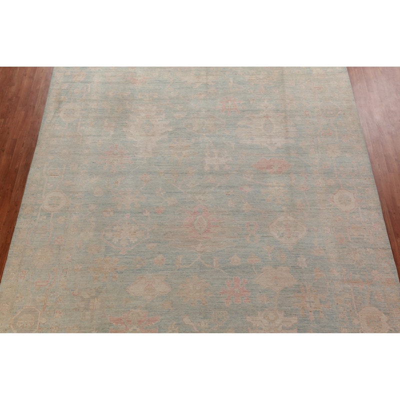 Hand Knotted Oriental 100% Wool Carpet Transitional All-Over Navy Blue & Blues Oushak Area Rug - 13' 7'' X 9' 10''