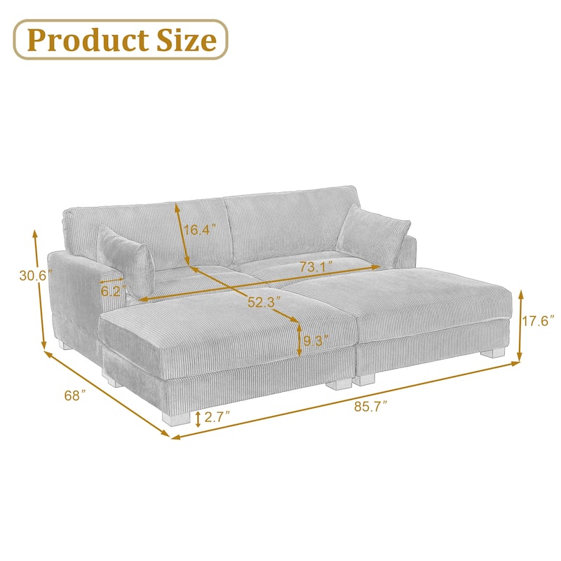 Modern Corduroy Modular Couch Sectional Sofa With Pillows