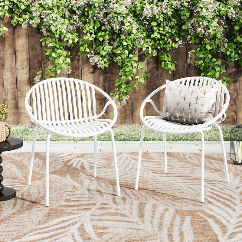 Modern Simple Stackable 2 Piece Dining Chair with Cushions Metal Legs for Patio Dining Room Kitchen Living Room Bedroom - White