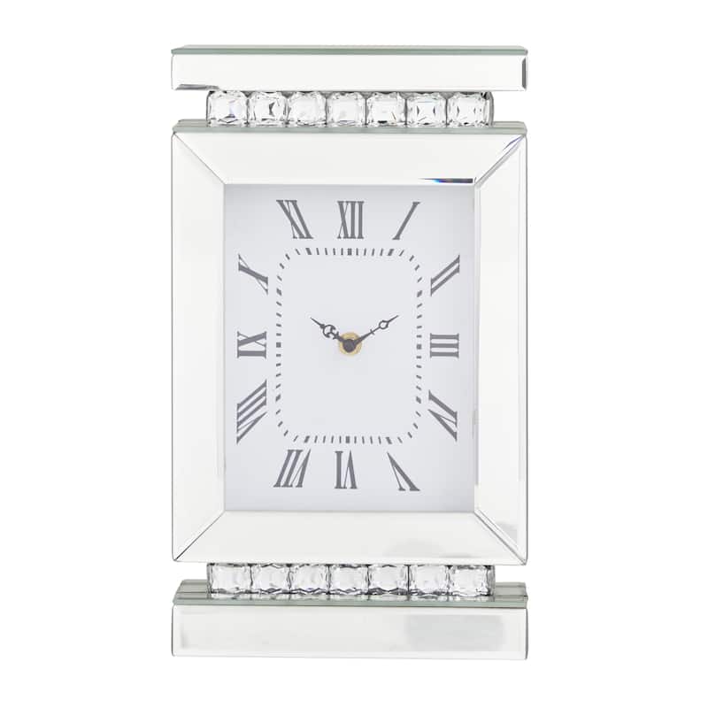 Glass Mirrored Clock with Crystal Embellishments - Silver - Roche River Decor - 3"W x 8"L x 14"H