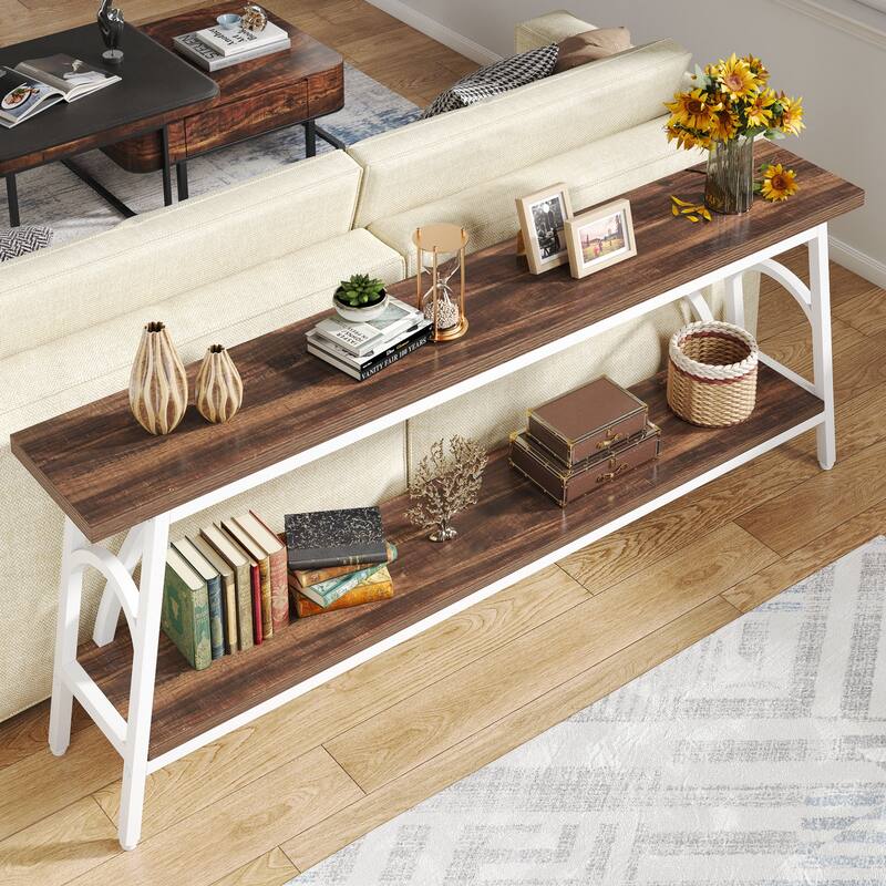 70.8” Extra Long Console Table, Narrow Sofa Tables with 2 Tier Storage Shelves