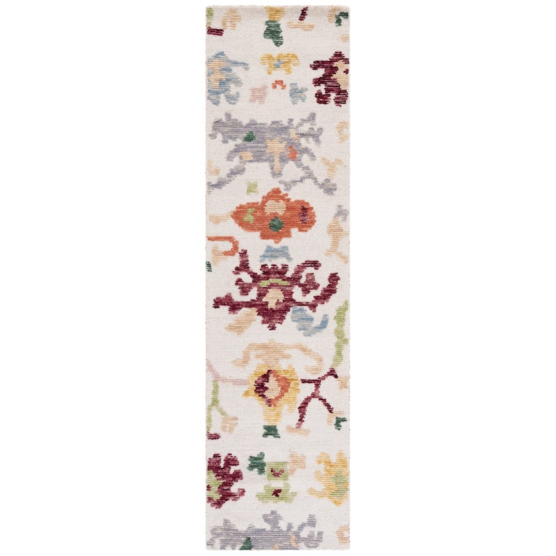 SAFAVIEH Handmade Aspen Hilla Boho Floral Wool Rug - 2'3" x 9' Runner - Ivory/Red