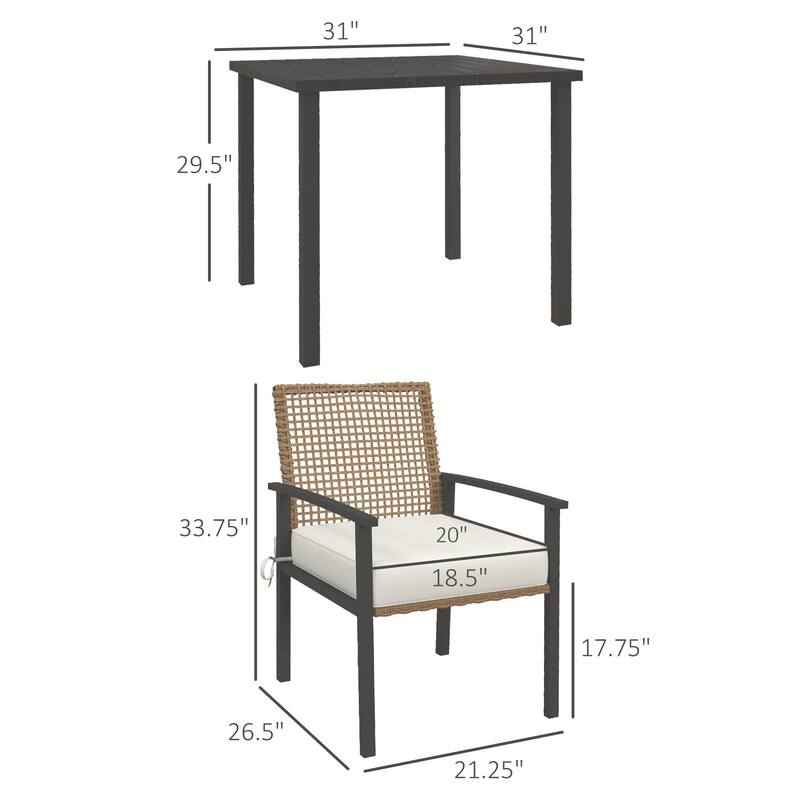 Outsunny 5 Piece Patio Dining Set, Outdoor Table and Chairs with Cushions, Wicker Furniture Dining Set with Umbrella Hole