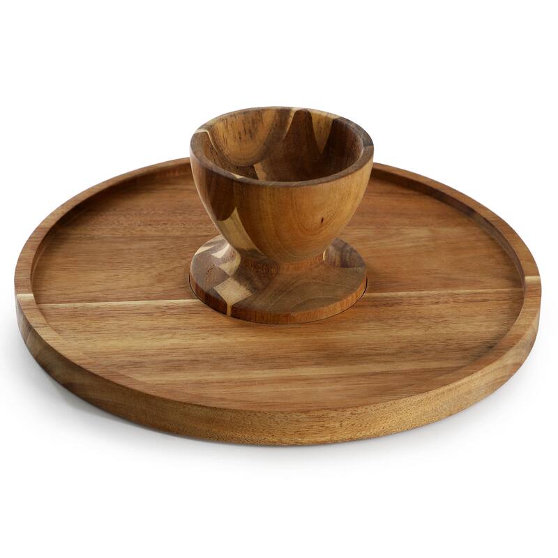 MegaChef Acacia Wood Multi-Function Cake Stand with Glass Dome Lid
