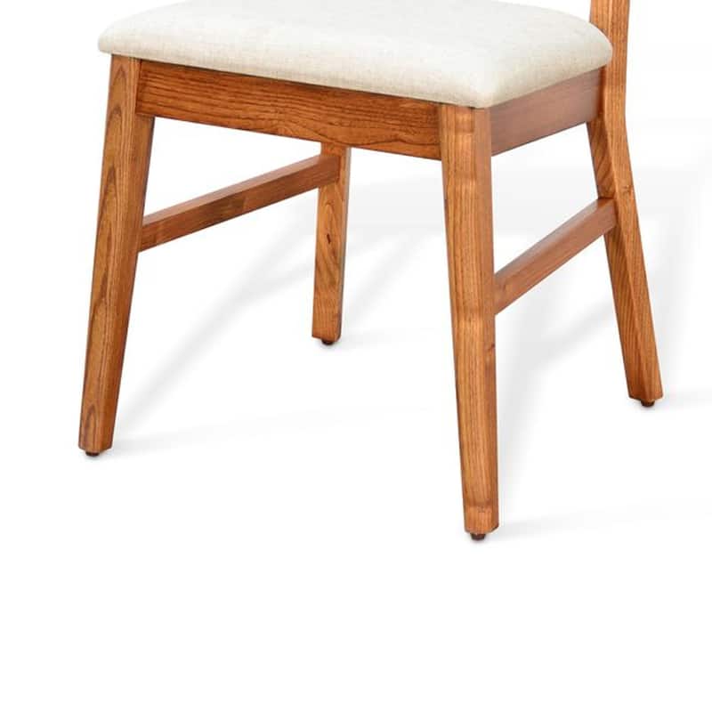 Amy Dining Chair Set of 2, Curved Back, Beige Seat, Light Brown Solid Wood
