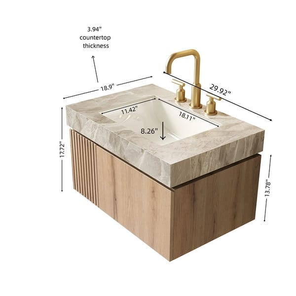 dimension image slide 2 of 12, Floating Bathroom Vanity with 3 Pre-drilled Faucet Holes