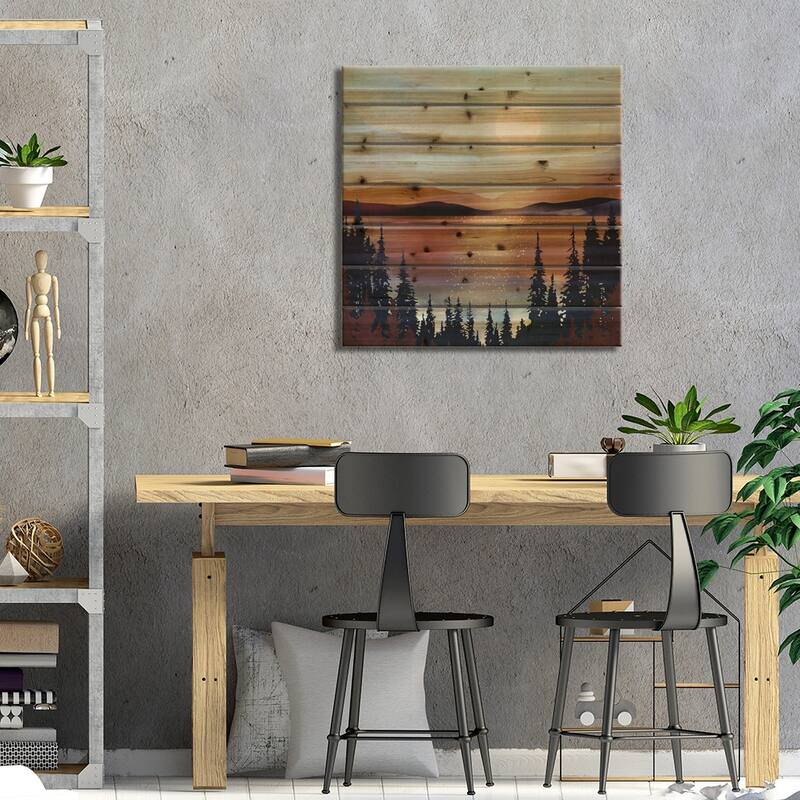 Summer Lake Sunset Print On Wood by SpaceFrog Designs - Multi-Color