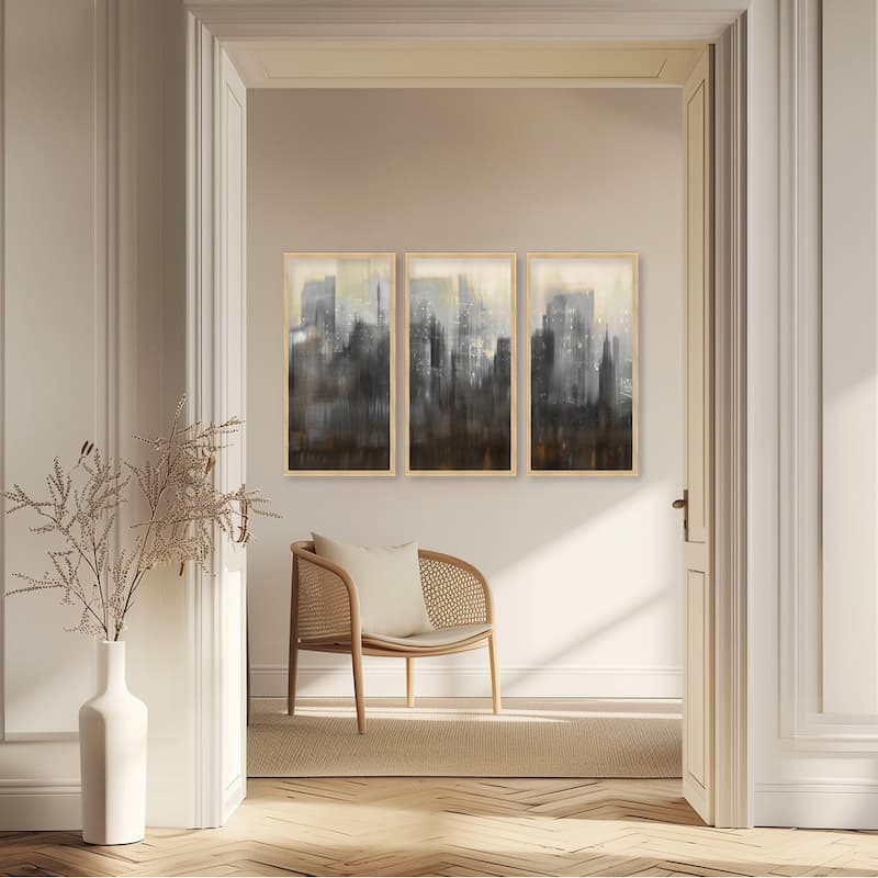 "Night Sky City" Set of Three Framed Textured Wall Art