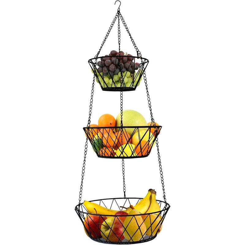 Heavy Duty - 3 Tier Hanging Kitchen Black Fruit Basket
