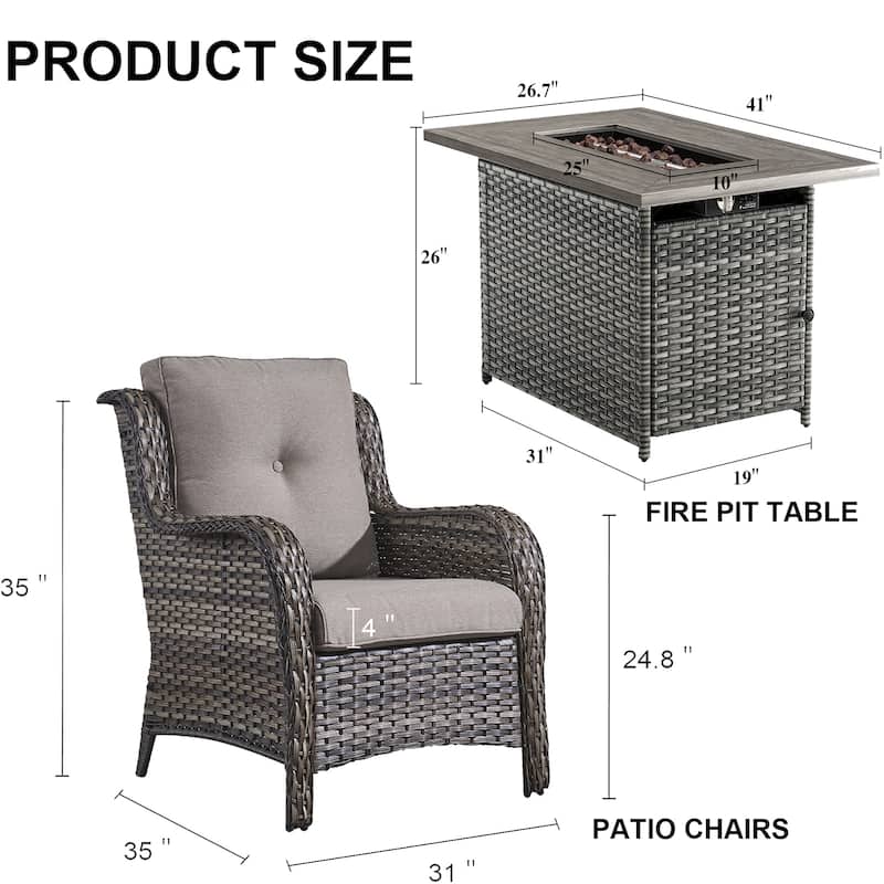 Outdoor Chairs Fire Pit Table Set of 3 - Grey