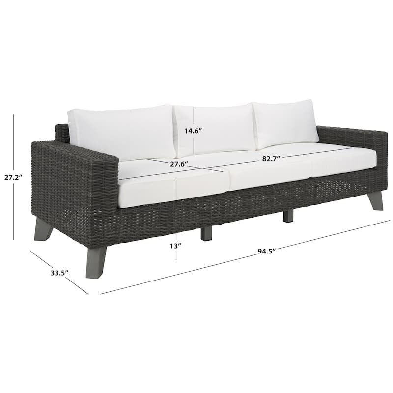 Safavieh Couture Margarita Wicker Patio Sofa - 95Wx34Dx27H - Dark Grey/White