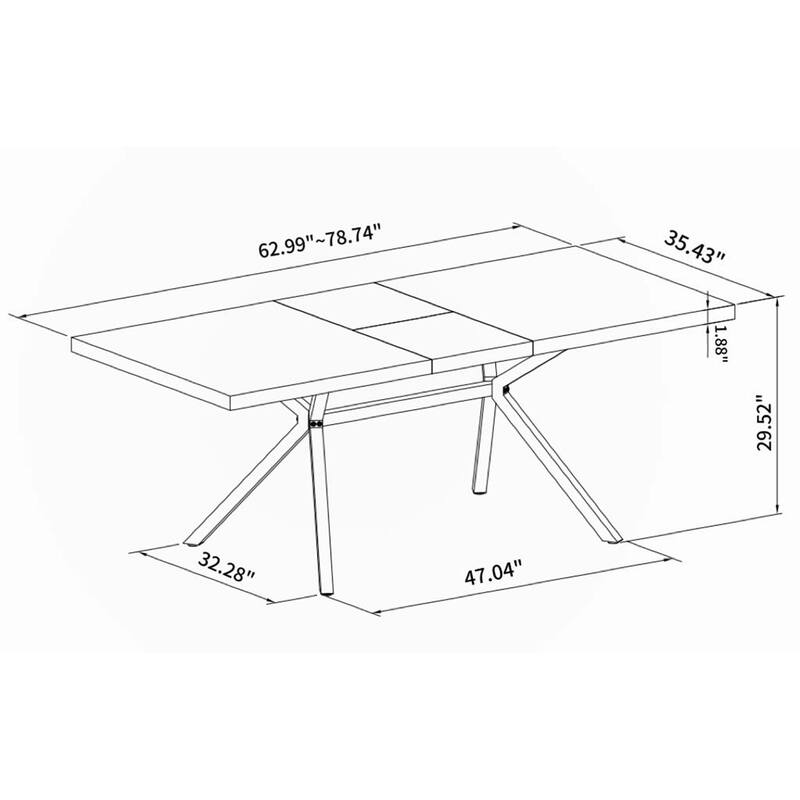 Retro Rectangular Stretch Dining Table with Cross Iron Base