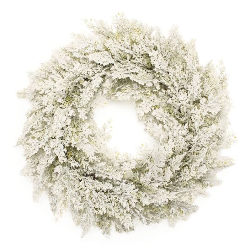 HomeRoots 24" Green And White Flocked Pine Christmas Artificial Wreath