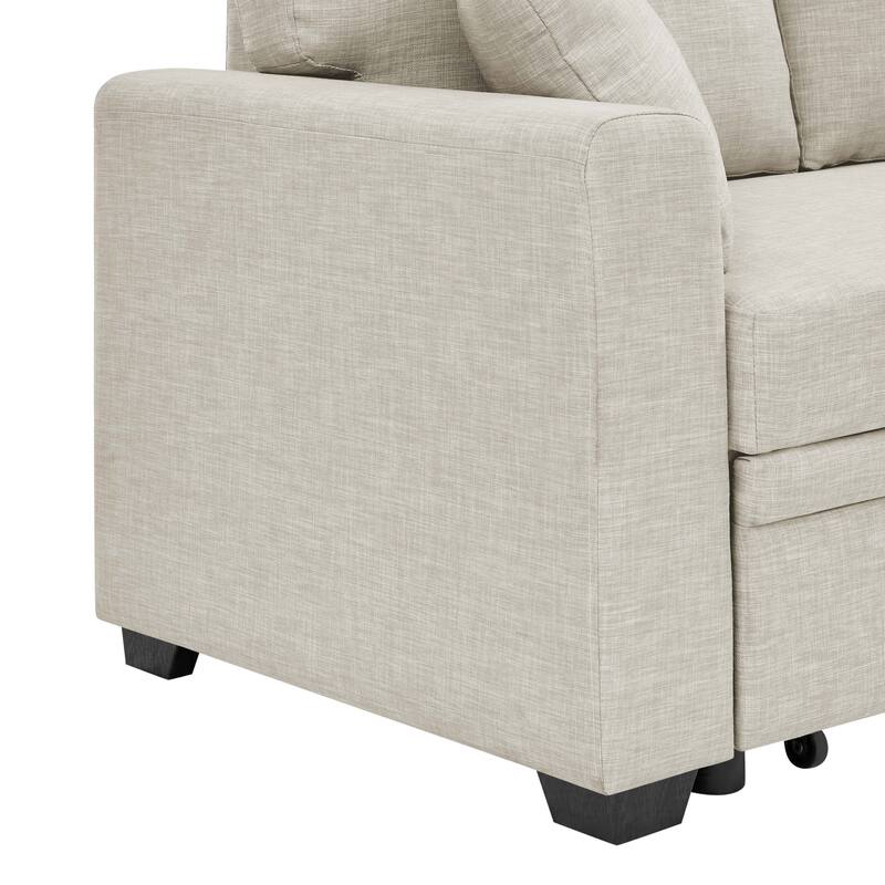 Beige Upholstered Sleeper Sofa Sectional with Chaise and Storage Modern Polyester Convertible