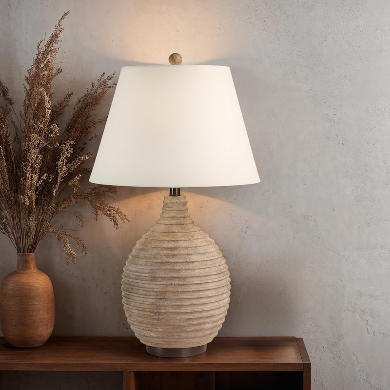 Ribbed Table Lamp with Tapered Drum Shade - 27.5" - Brown
