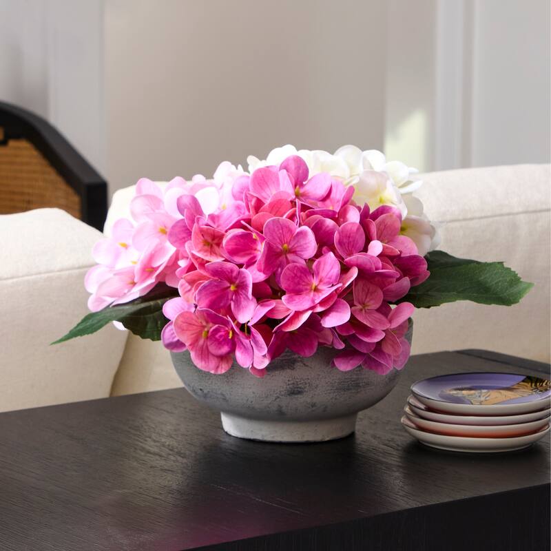 7"Tx12"D Pe Hydrangea Mound In Cement Pot