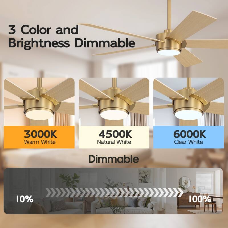 MLiAN 54 In. 5 Blades Indoor LED Ceiling Fan with Remote Control - 54"