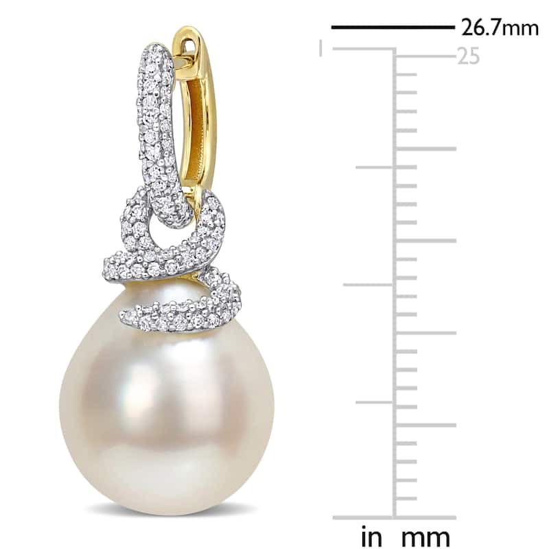 Miadora White South Sea Cultured Pearl & 1/2ct TDW Diamond Swirl Hoop Earrings in 14k Yellow Gold