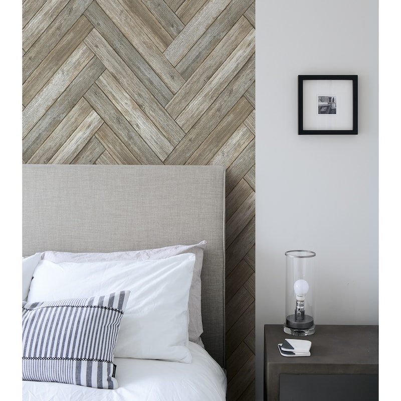 NextWall Chevron Wood Peel and Stick Removable Wallpaper - 20.5 in. W x 18 ft. L