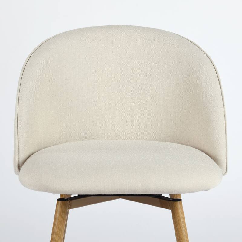 HomeRoots 27" Beige and Oak Fabric and Metal Low Back Counter Height Swivel Bar Chair