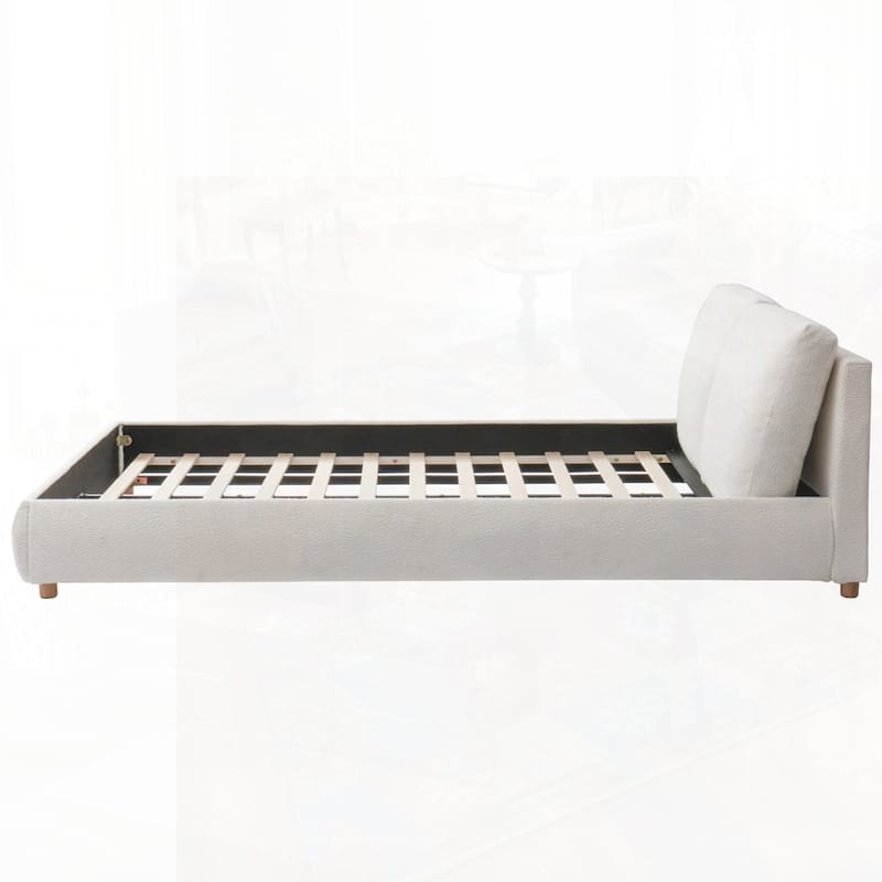 Upholstered Platform Bed with Curve-Shaped Design Headboard