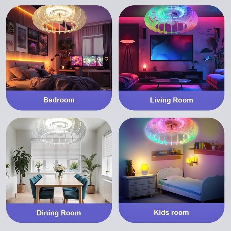 21" Low Profile Bladeless Ceiling Fan with Lights Dimmable LED Enclosed Ceiling Fans with Light and Remote 6 Wind Speeds - White