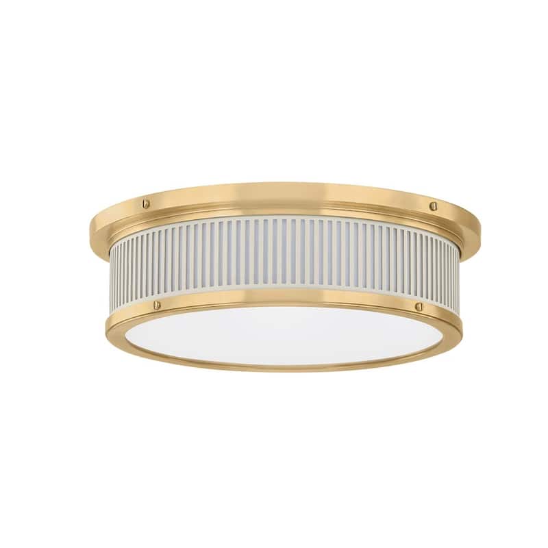 Hudson Valley Lighting MDS1901 Ashdown 14" Wide LED Flush Mount Drum - Aged Brass / Off-White