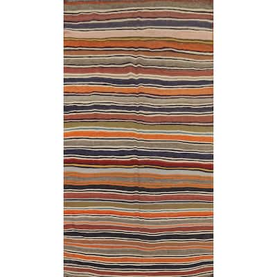Striped Kilim Qashqai Persian Vintage Area Rug Flatweave Wool Carpet - 5'0"x 9'10"
