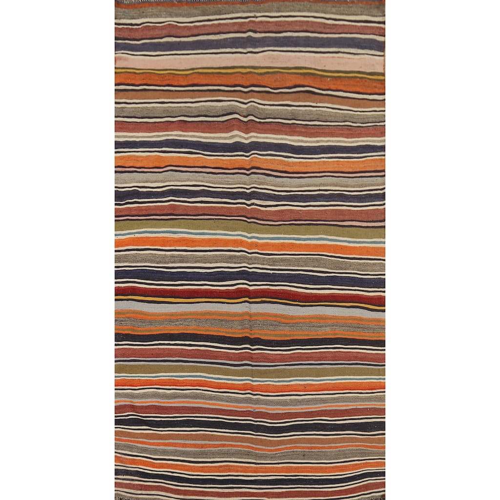 Striped Kilim Qashqai Persian Vintage Area Rug Flatweave Wool Carpet - 5'0"x 9'10"