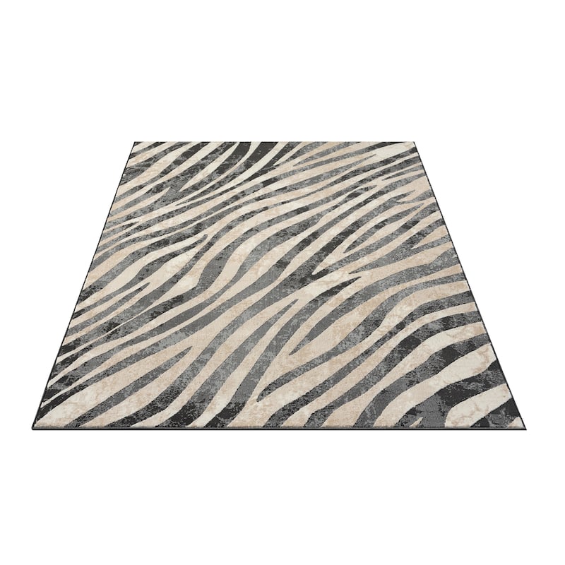 Abani Rugs TER160A Beige Black Diagonal Zebra Pattern Area Rug