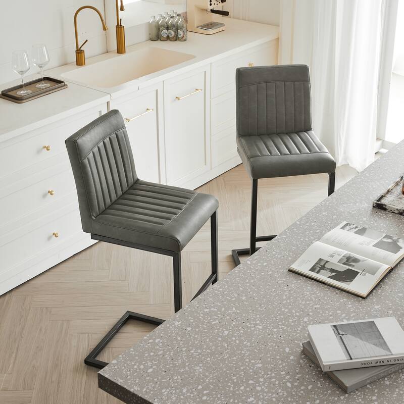 2 Sets Faux Leather Bar Stool - Sturdy Black Metal Frame & Padded Seat, Stylish Seating for Home Bar & Dining Counte