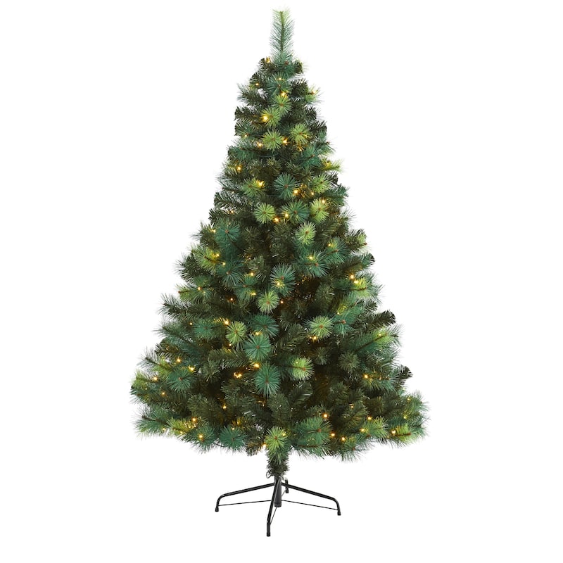 6ft. Assorted Green Pine Artificial Christmas Tree with 250 LED Lights - Bright Seasonal Holiday X-Mas Glow