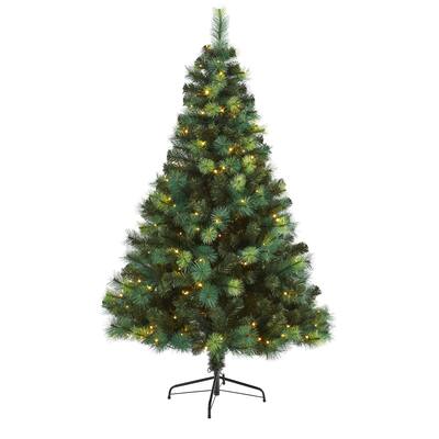 6ft. Assorted Green Pine Artificial Christmas Tree with 250 LED Lights - Bright Seasonal Holiday X-Mas Glow