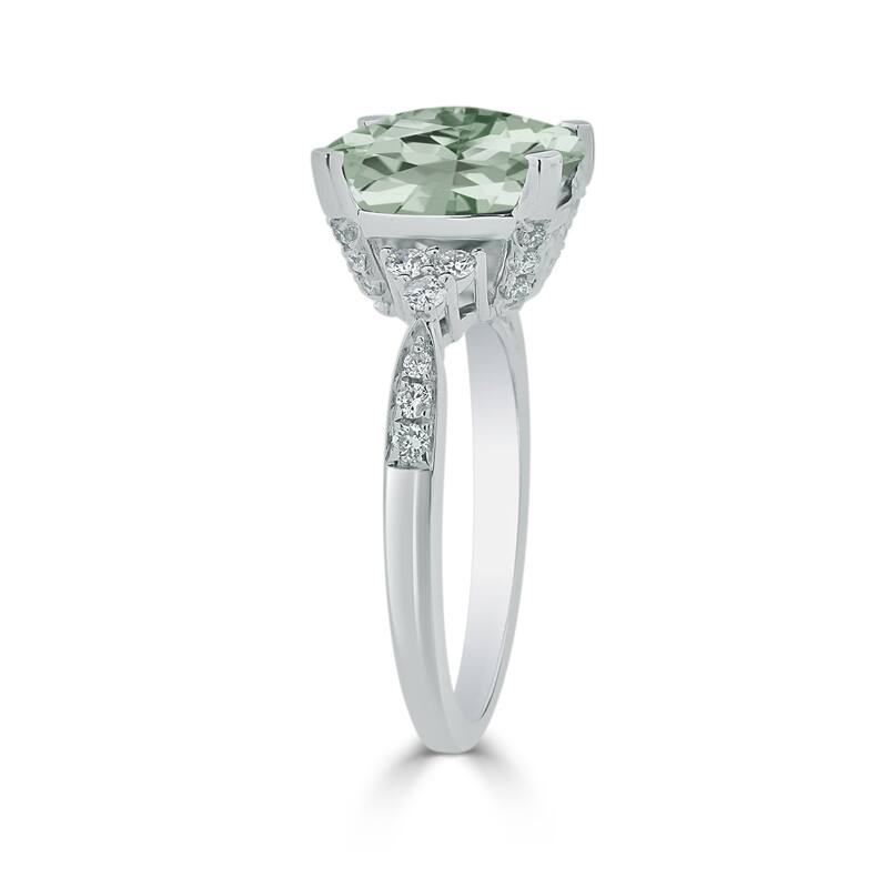 Auriya 14K White Gold 3.12ct Cushion-Cut Green Amethyst & Diamond Ring