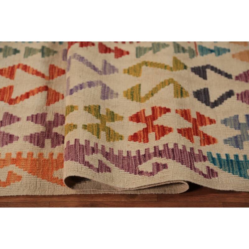 Geometric Kilim Oriental Area Rug Flatweave Wool Carpet - 8'2" x 11'5"