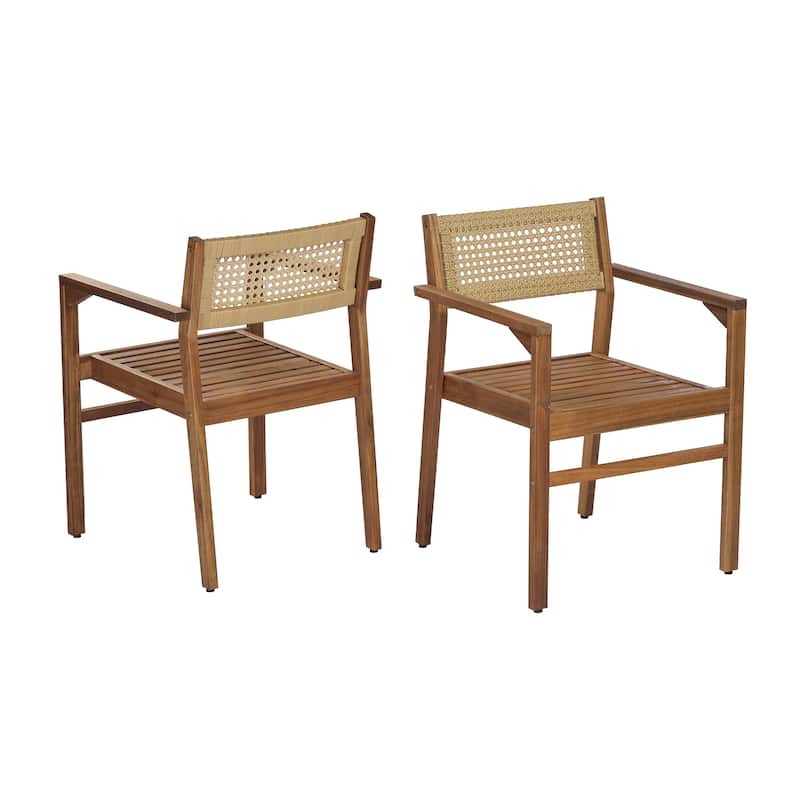 Christopher Knight Home - Modern Outdoor & Indoor Acacia Wood Dining Chairs Set with Wicker Backrest and Armrests