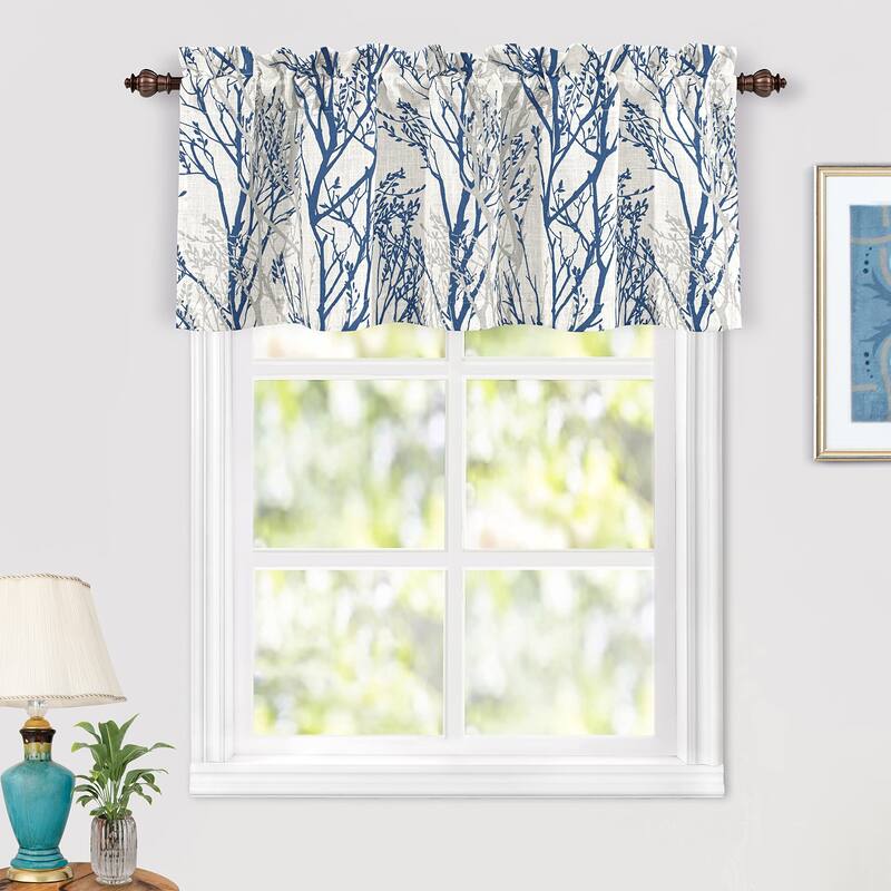 DriftAway Tree Branch Linen Blend Botanical Pattern 3 Pieces Semi Sheer Kitchen Set