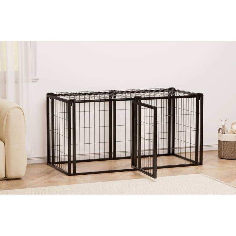 Black Metal Dog Cage Crate for Small and Medium Dogs with Divider and Top Safety Cover