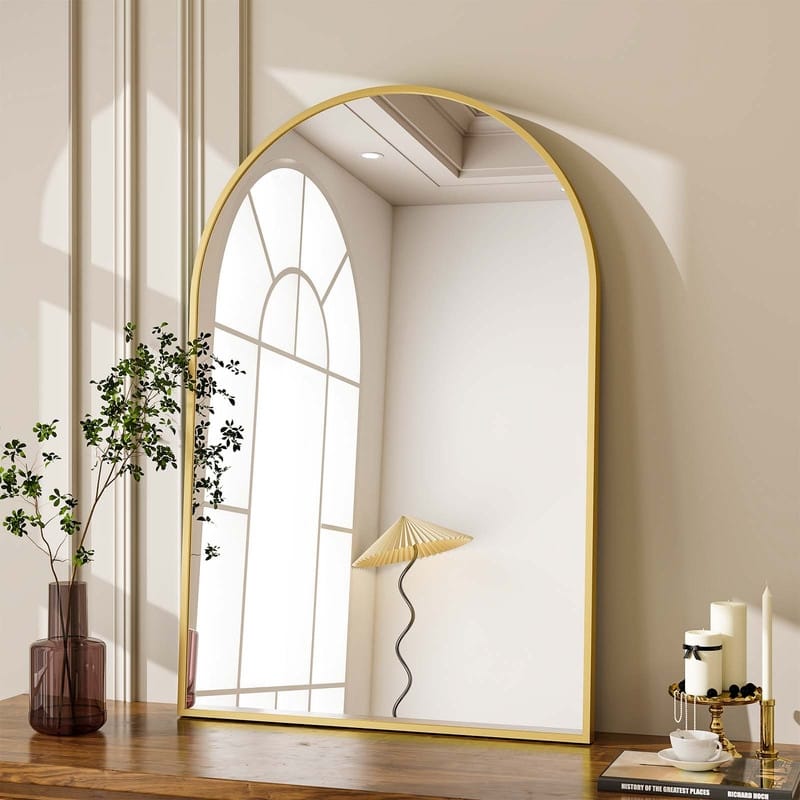 YVANLA Arch Bathroom Wall Mounted Vanity Mirror - 24"x36" - Gold