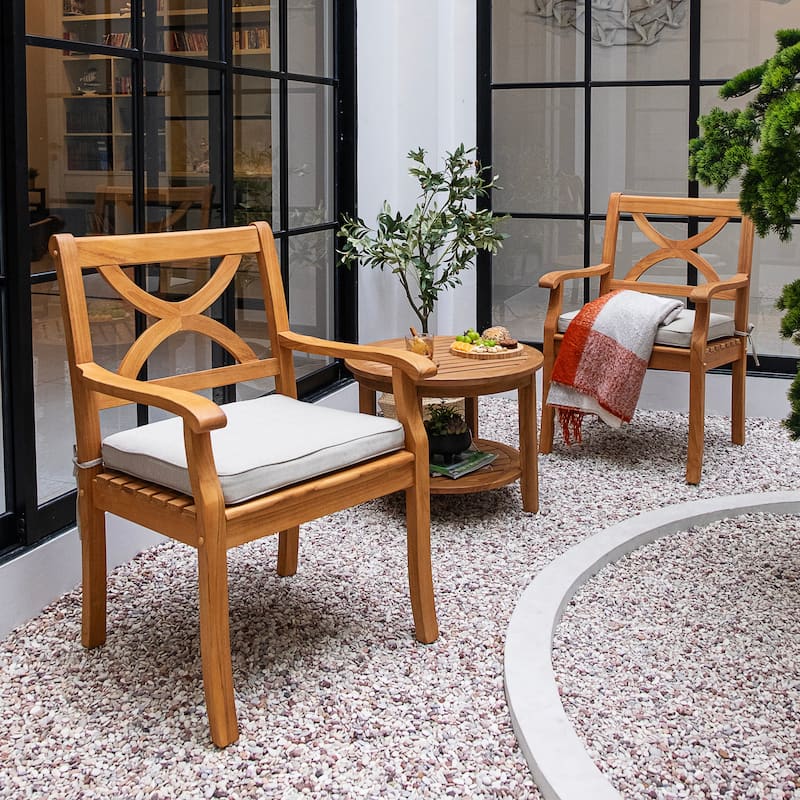 Cambridge Casual Lowell 3-piece Teak Outdoor Bistro Set - Natural Teak / Beige Cushion