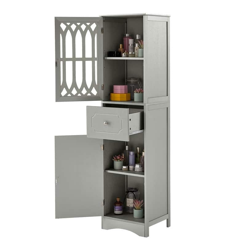 Grondin MDF Board 63.8" Tall Bathroom Tower Cabinet, Freestanding Bathroom Storage Cabinet with Drawer and Acrylic Door