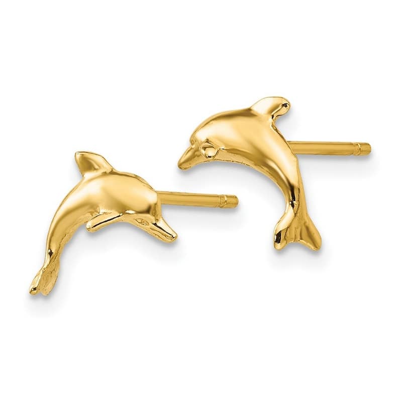 Curata 10k Yellow Gold 13x10mm Polished Jumping Dolphin Post Earrings