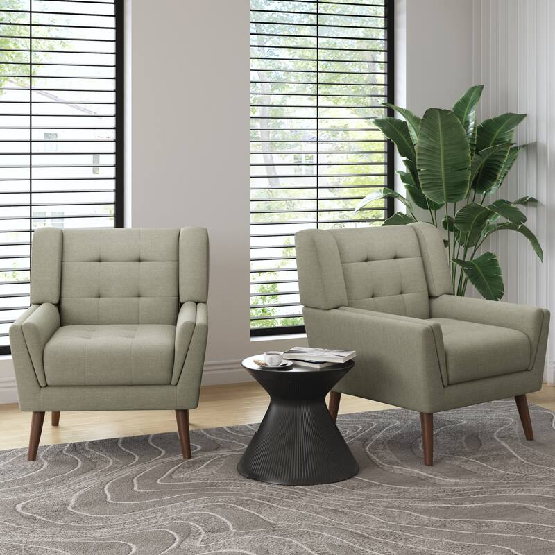 Modern Tufted Accent Chair Linen Armchairs Set of 2