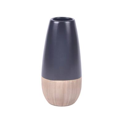Sagebrook Home Ceramic 9"H 2Tone Vase, Creme/Black, Cylinder, Ceramic, Contemporary, 9"H, Two Tone