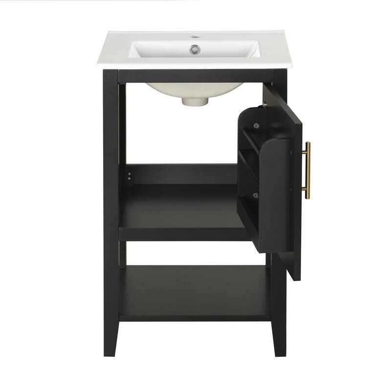 Small Bathroom Vanity with Sink, Bathroom Storage Cabinet with Soft Close Door, Single Vanity with Storage Rack and Open Shelf