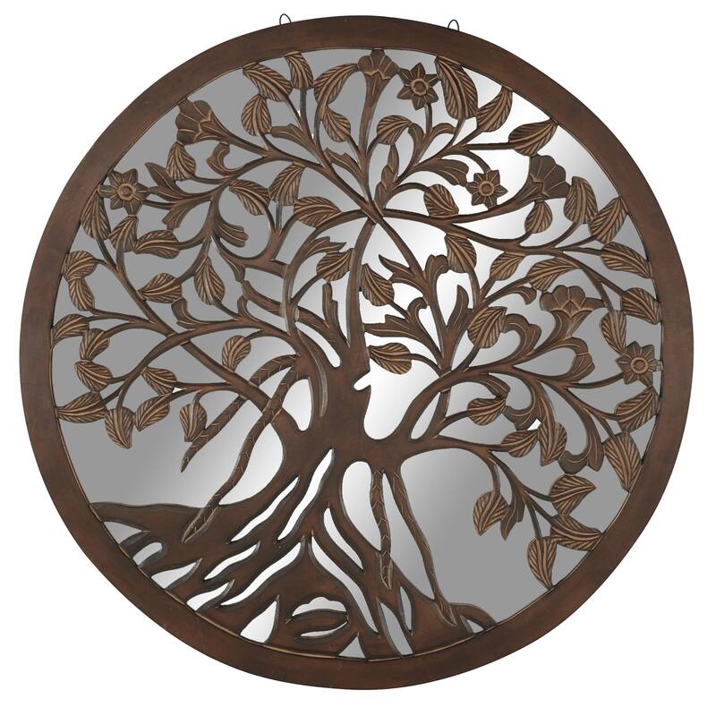 Wood Tree Handmade Mirrored Home Wall Decor - Brown - Roche River Decor - Brown