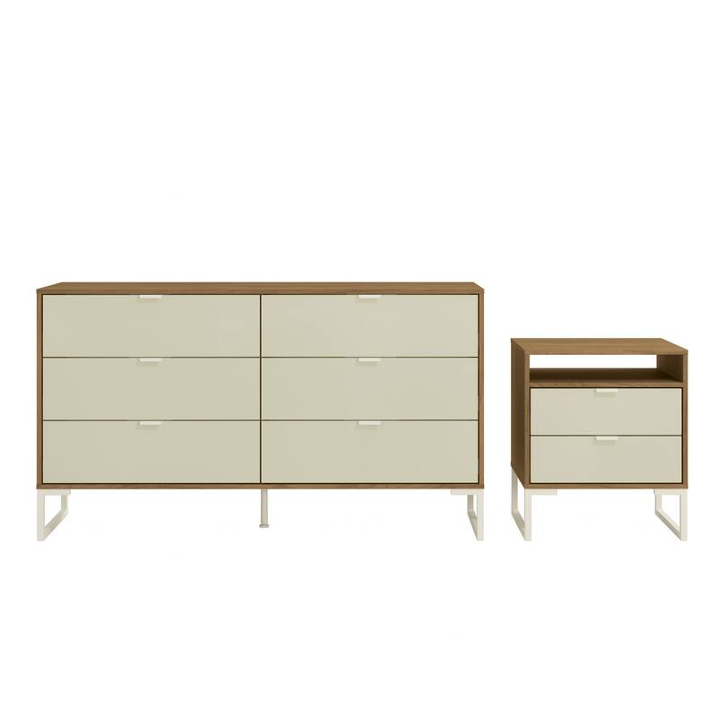 Kappesberg New Collins 2-Piece Bedroom Set, 6-Drawer Dresser & One (1) 2-Drawer Nightstand - Brown