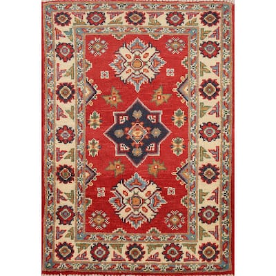 Red Geometric Kazak Oriental Accent Rug Hand-Knotted Wool Carpet - 2'0" x 3'0"
