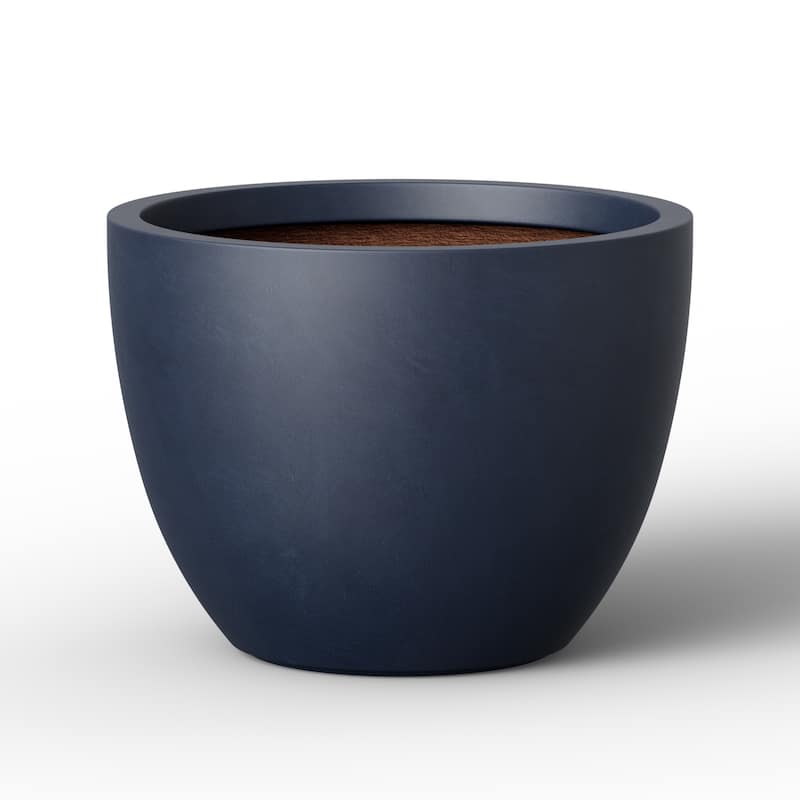 Concrete Round Planter with Enhanced Interior Pot with Drainage Holes - 14.2 x 10.5 in - Granite Gray(Enhanced Interior)